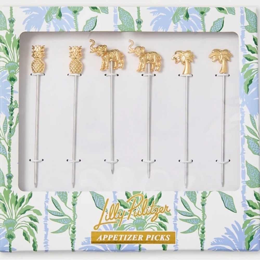 Lilly Pulitzer Gold Metallic Appetizer Picks new in sealed package